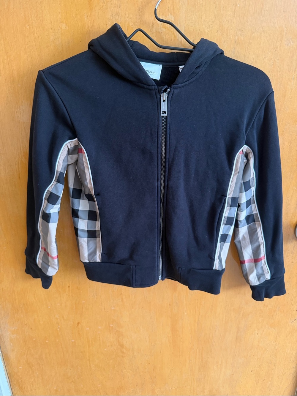 Burberry Black Kids Zip-Up Hoodie with Signature Plaid Panels